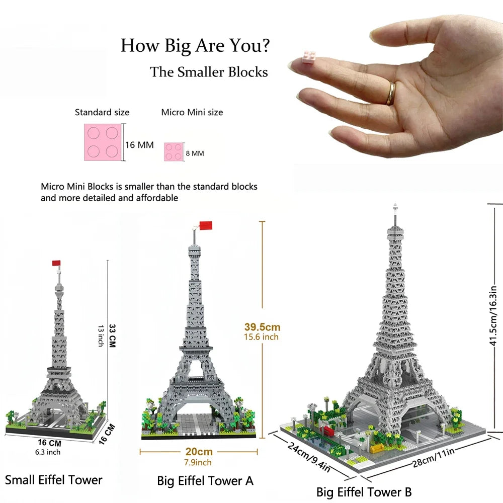 Eiffel Tower Mini Building Blocks , Small and Big Options, LED Illuminated