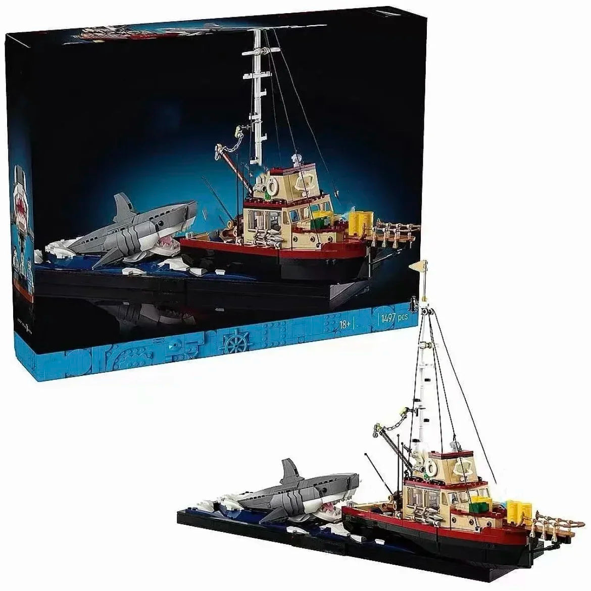 1497pcs Jaws Diorama Boat With Shark