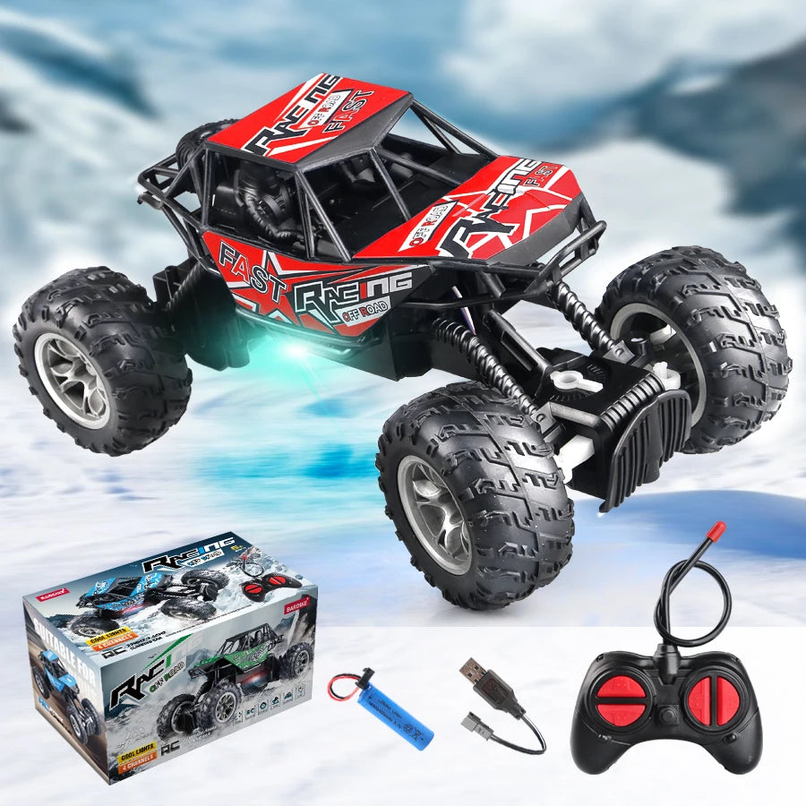 4-Way Remote Control Car with Light, Anti-Slip Rubber Tire for Outdoor, Off-Road and Climbing