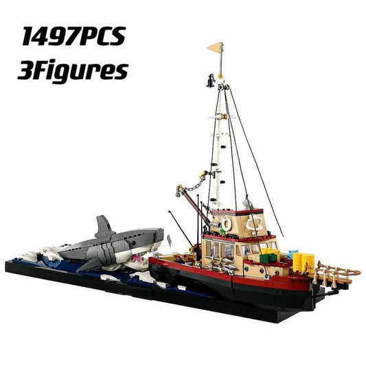 1497pcs Jaws Diorama Boat With Shark