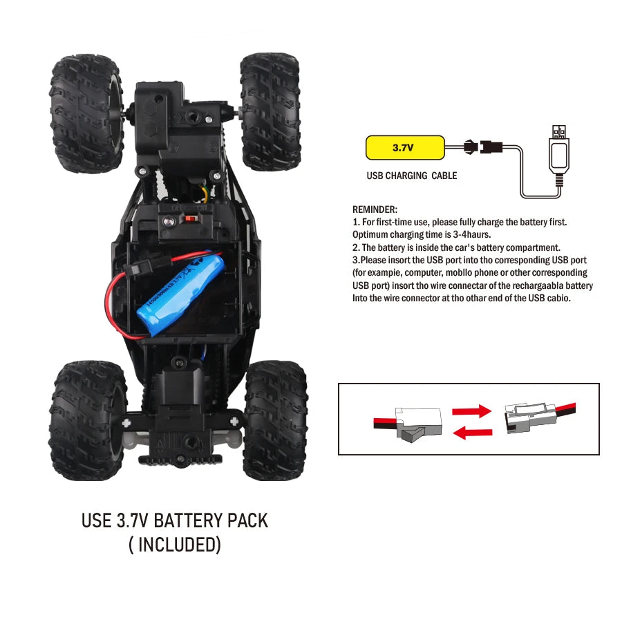 4-Way Remote Control Car with Light, Anti-Slip Rubber Tire for Outdoor, Off-Road and Climbing